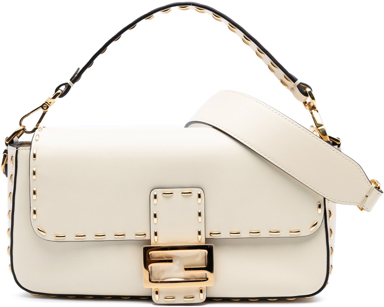 Fendi Leather Metal Stitch Baguette Satchel Bruin