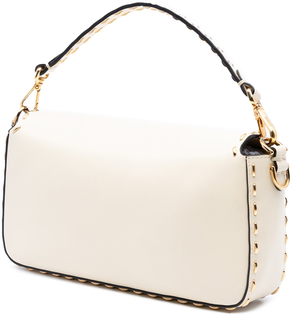 Fendi Leather Metal Stitch Baguette Satchel Bruin