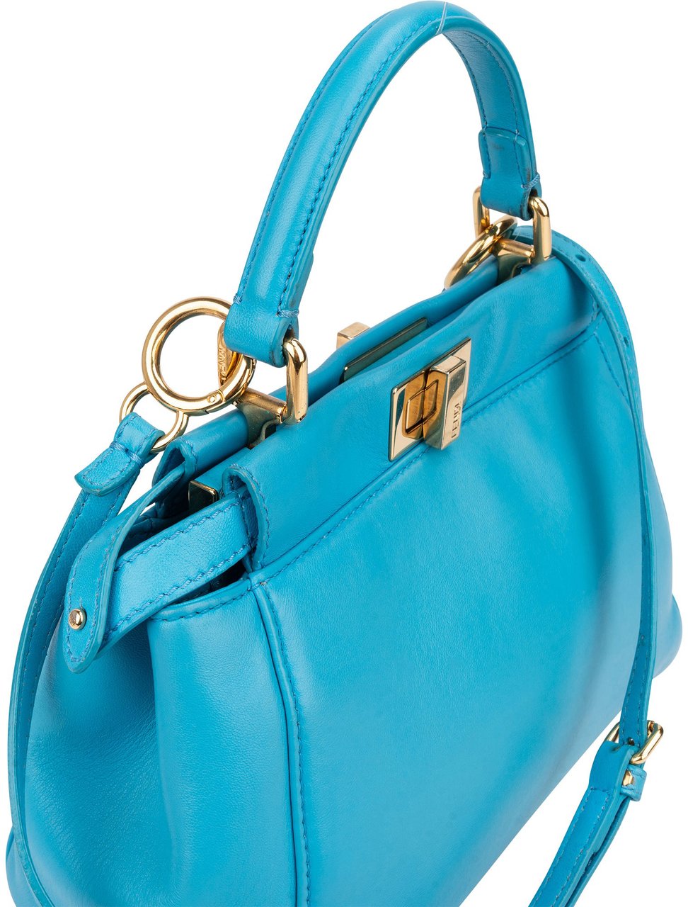 Fendi Blue Leather Peekaboo Handbag Blauw