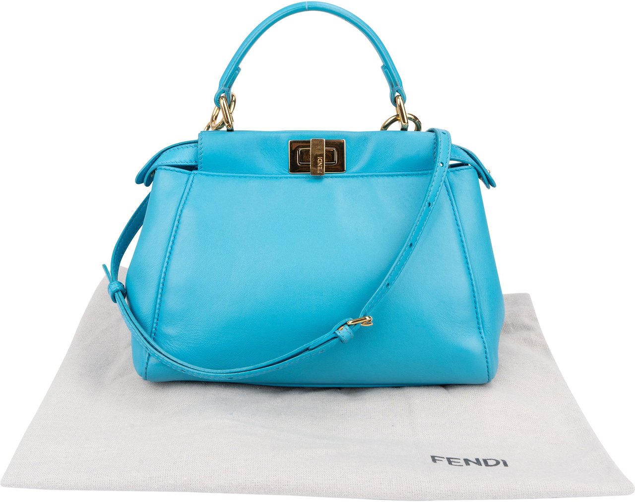 Fendi Blue Leather Peekaboo Handbag Blauw