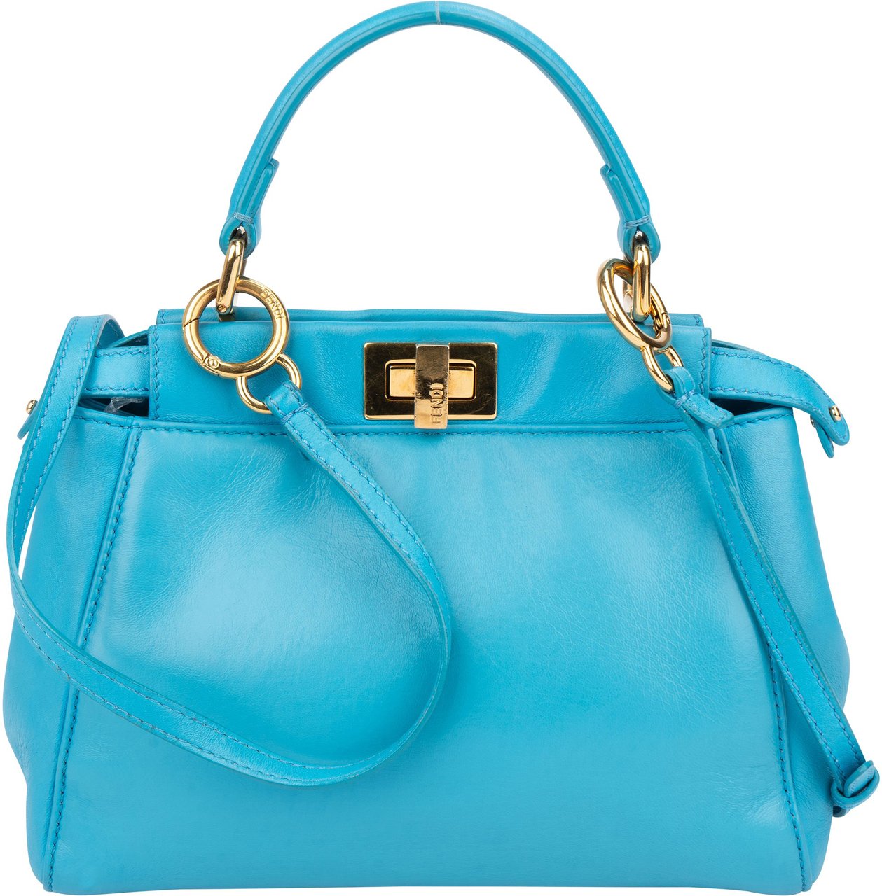 Fendi Blue Leather Peekaboo Handbag Blauw