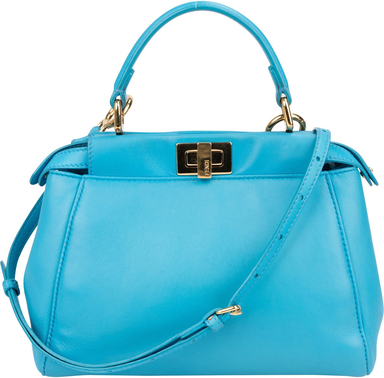 Fendi Blue Leather Peekaboo Handbag Blauw