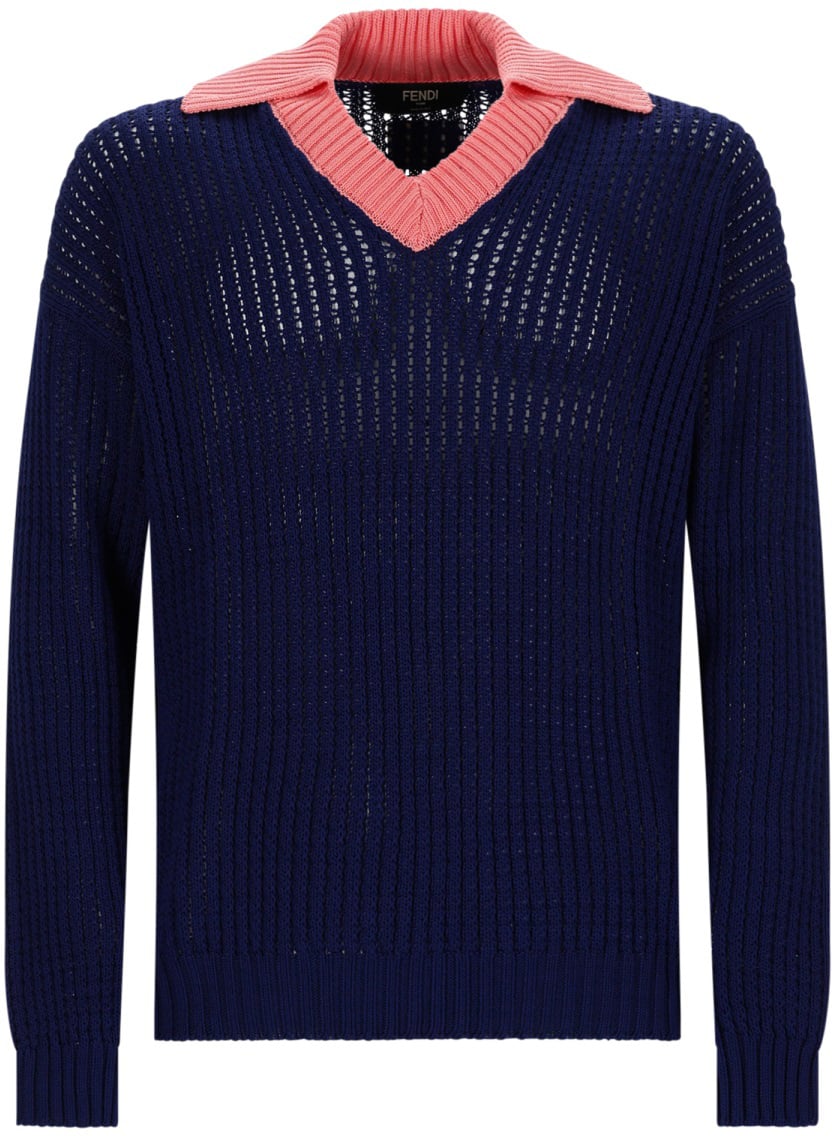 Fendi MAGLIA CON LAVORAZIONE A TRECCE CABLÉ Blauw