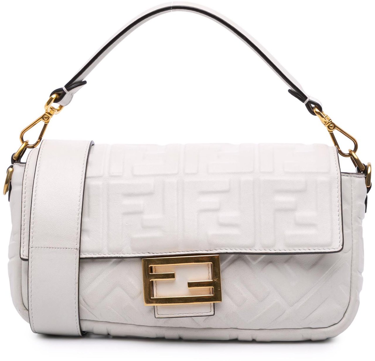 Fendi Zucca Embossed Leather Baguette Satchel Wit