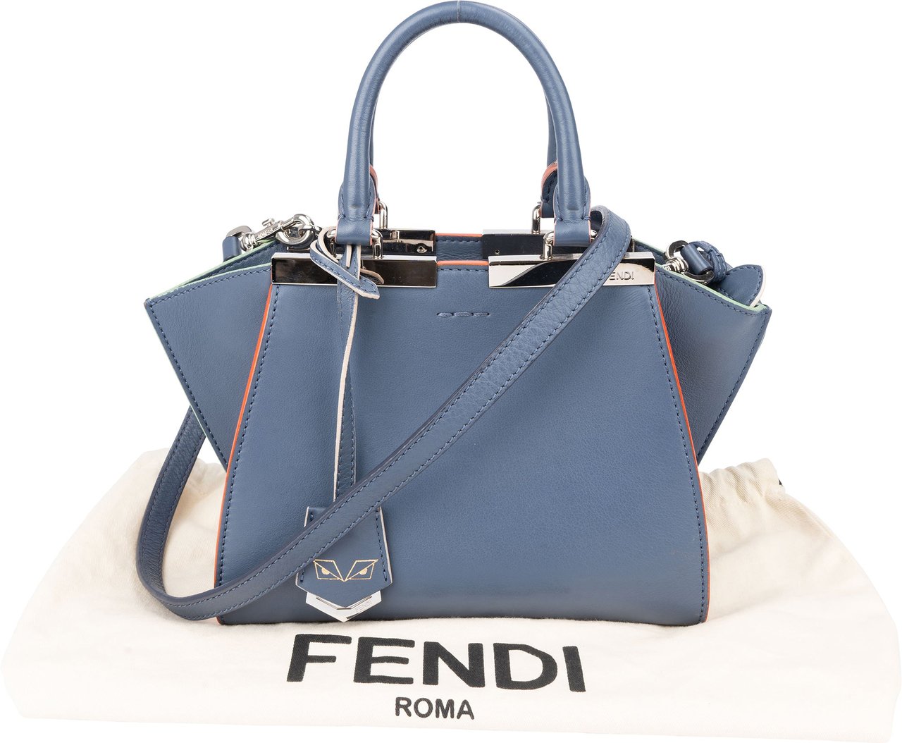 Fendi Fendi Blue Leather 3Jours Handbag Blauw