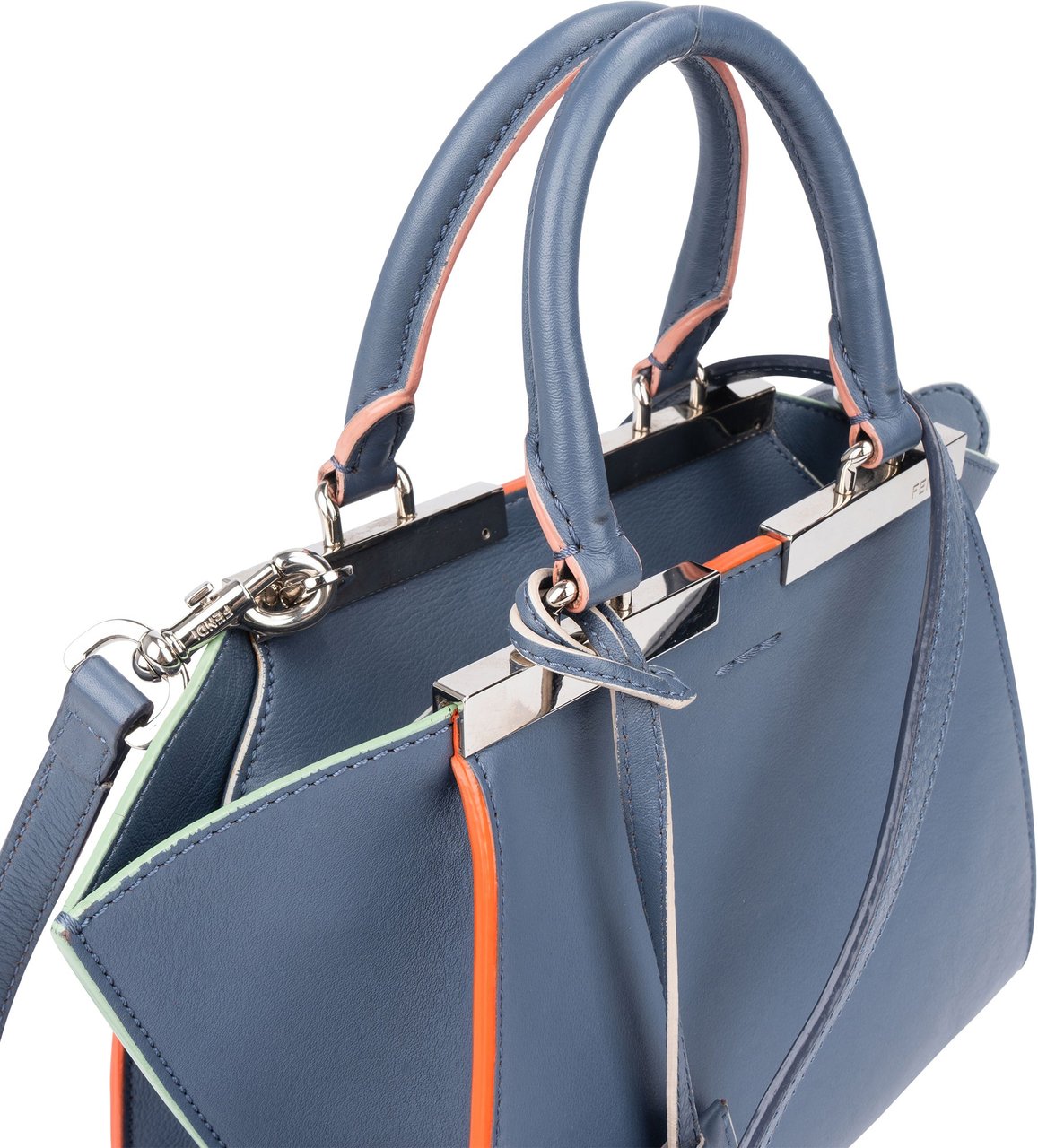 Fendi Fendi Blue Leather 3Jours Handbag Blauw