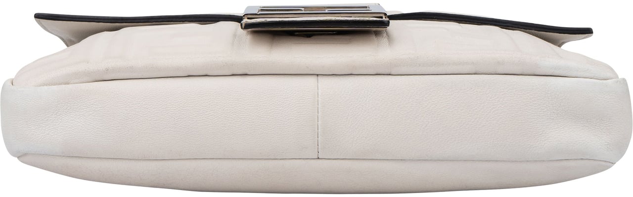 Fendi Fendi White FF Leather Monogram Baguette Crossbody Bag Wit