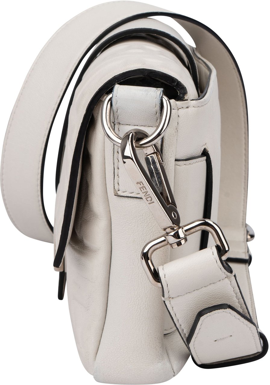 Fendi Fendi White FF Leather Monogram Baguette Crossbody Bag Wit