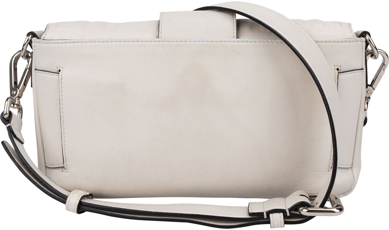 Fendi Fendi White FF Leather Monogram Baguette Crossbody Bag Wit