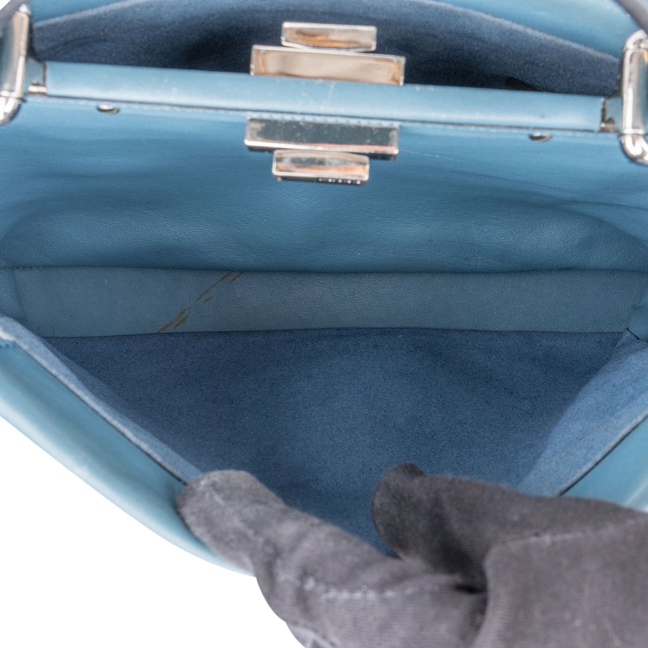 Fendi Fendi Blue Leather Peekaboo Wave Handbag Blauw