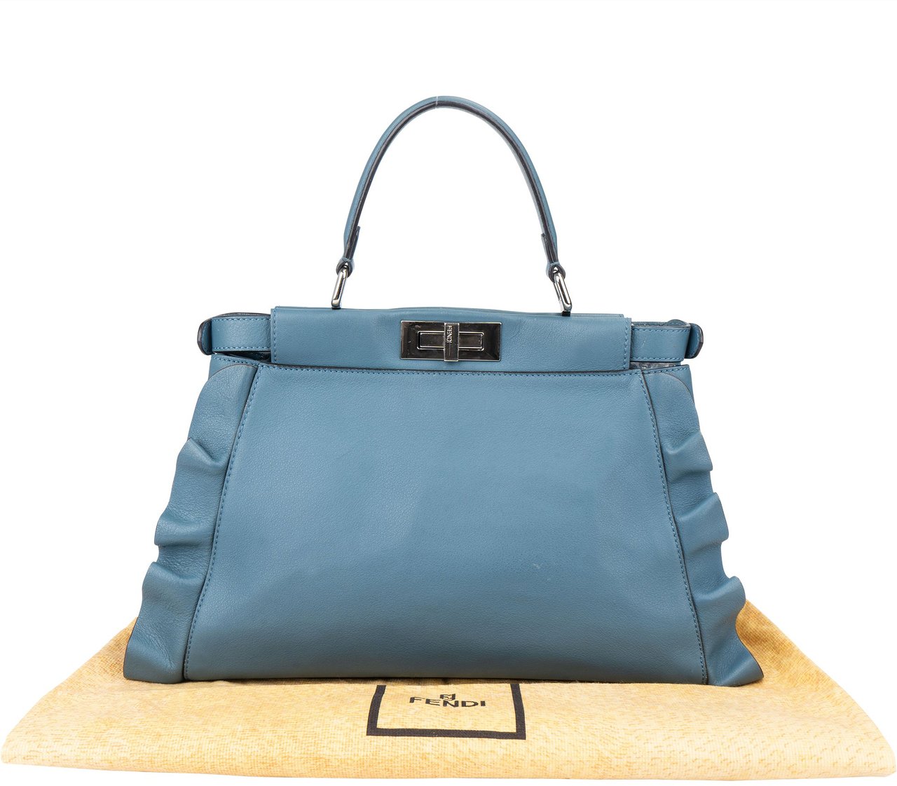 Fendi Fendi Blue Leather Peekaboo Wave Handbag Blauw