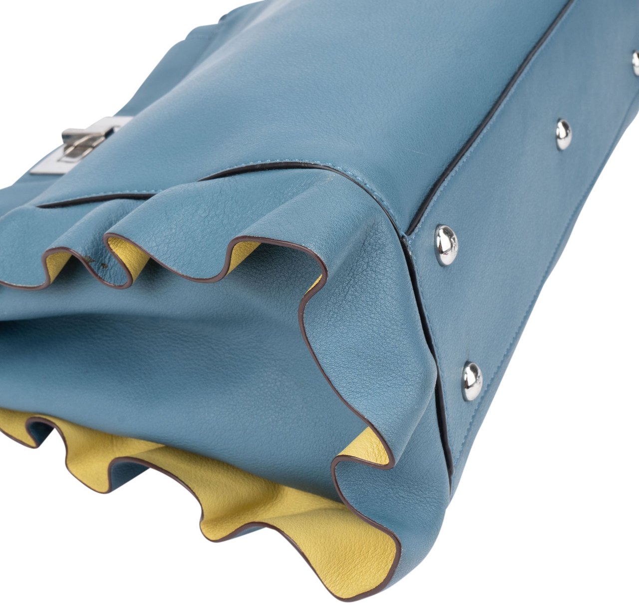 Fendi Fendi Blue Leather Peekaboo Wave Handbag Blauw