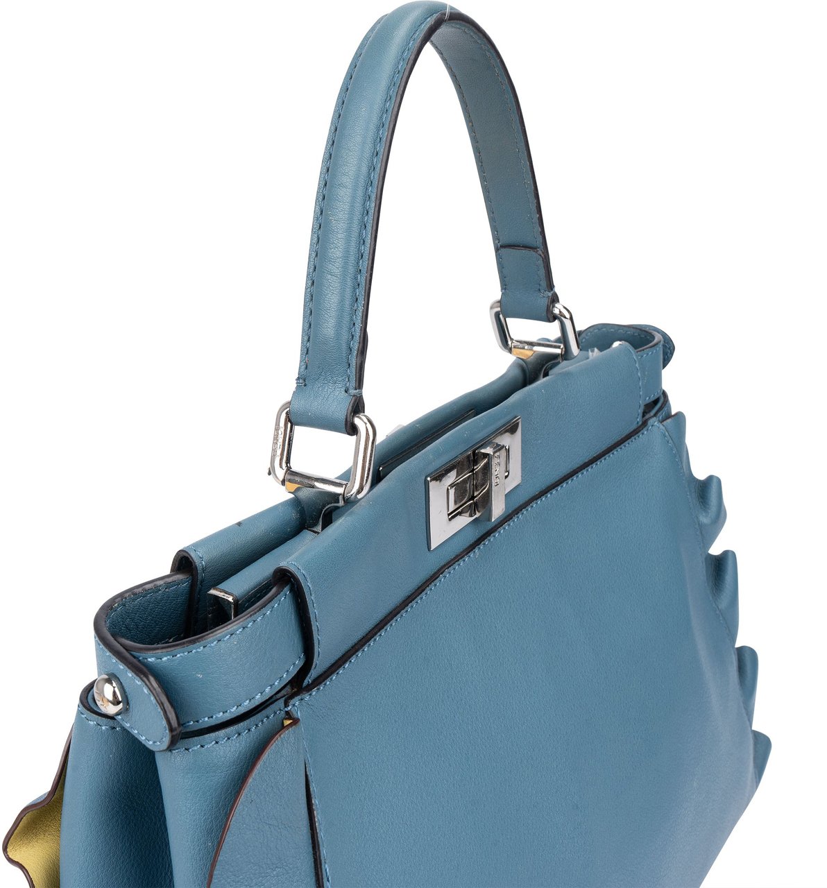 Fendi Fendi Blue Leather Peekaboo Wave Handbag Blauw