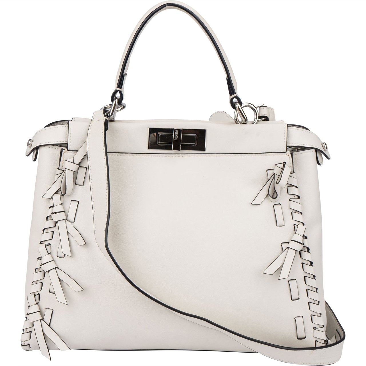 Fendi Fendi White Leather Whipstitch Peekaboo Handbag Wit