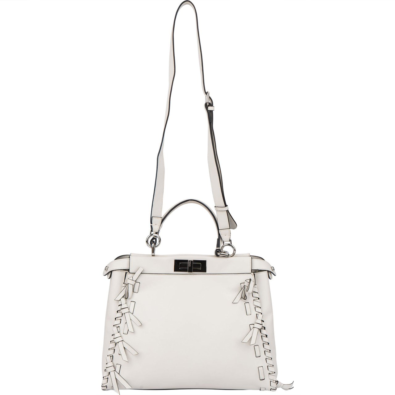 Fendi Fendi White Leather Whipstitch Peekaboo Handbag Wit