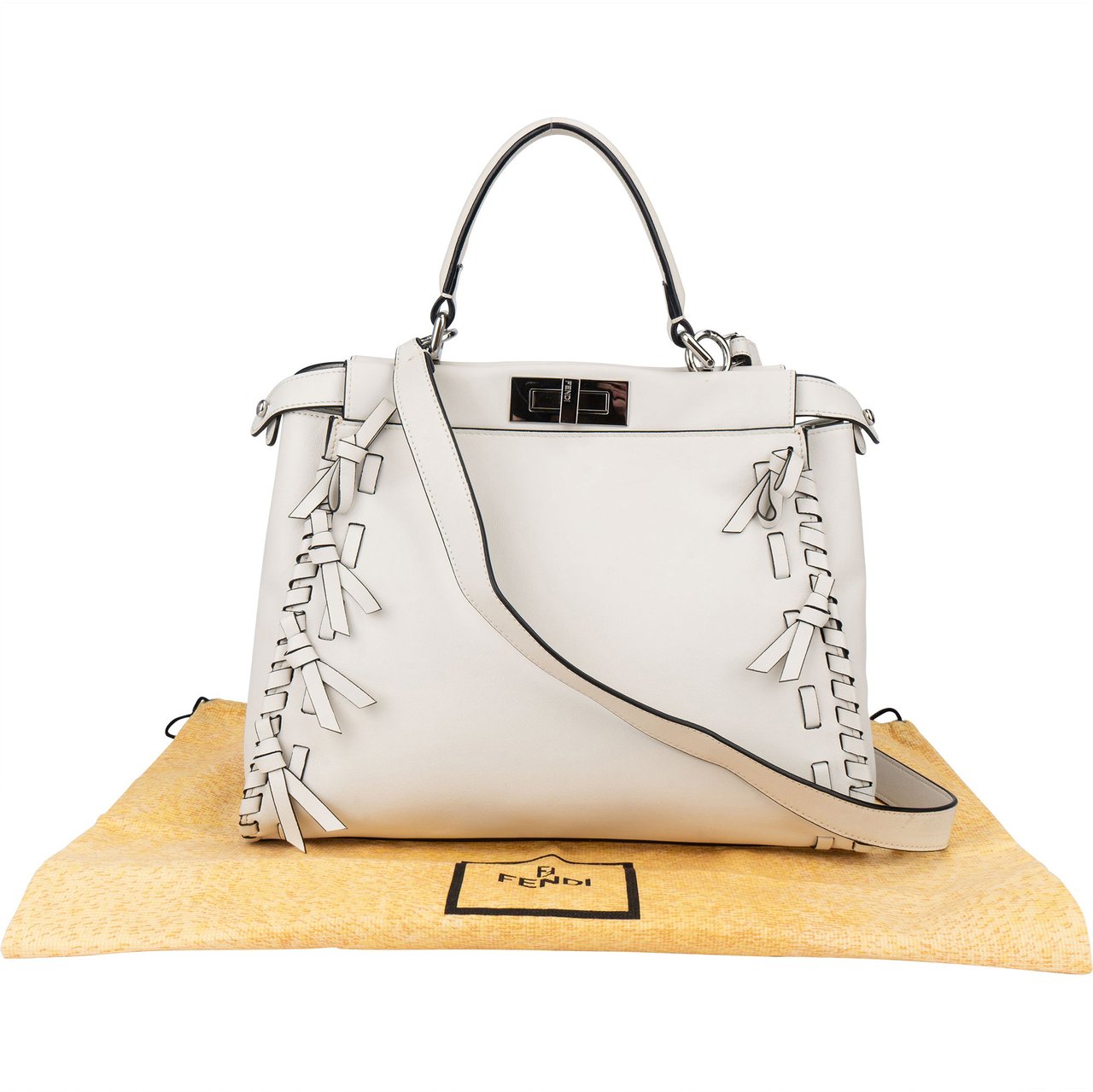 Fendi Fendi White Leather Whipstitch Peekaboo Handbag Wit