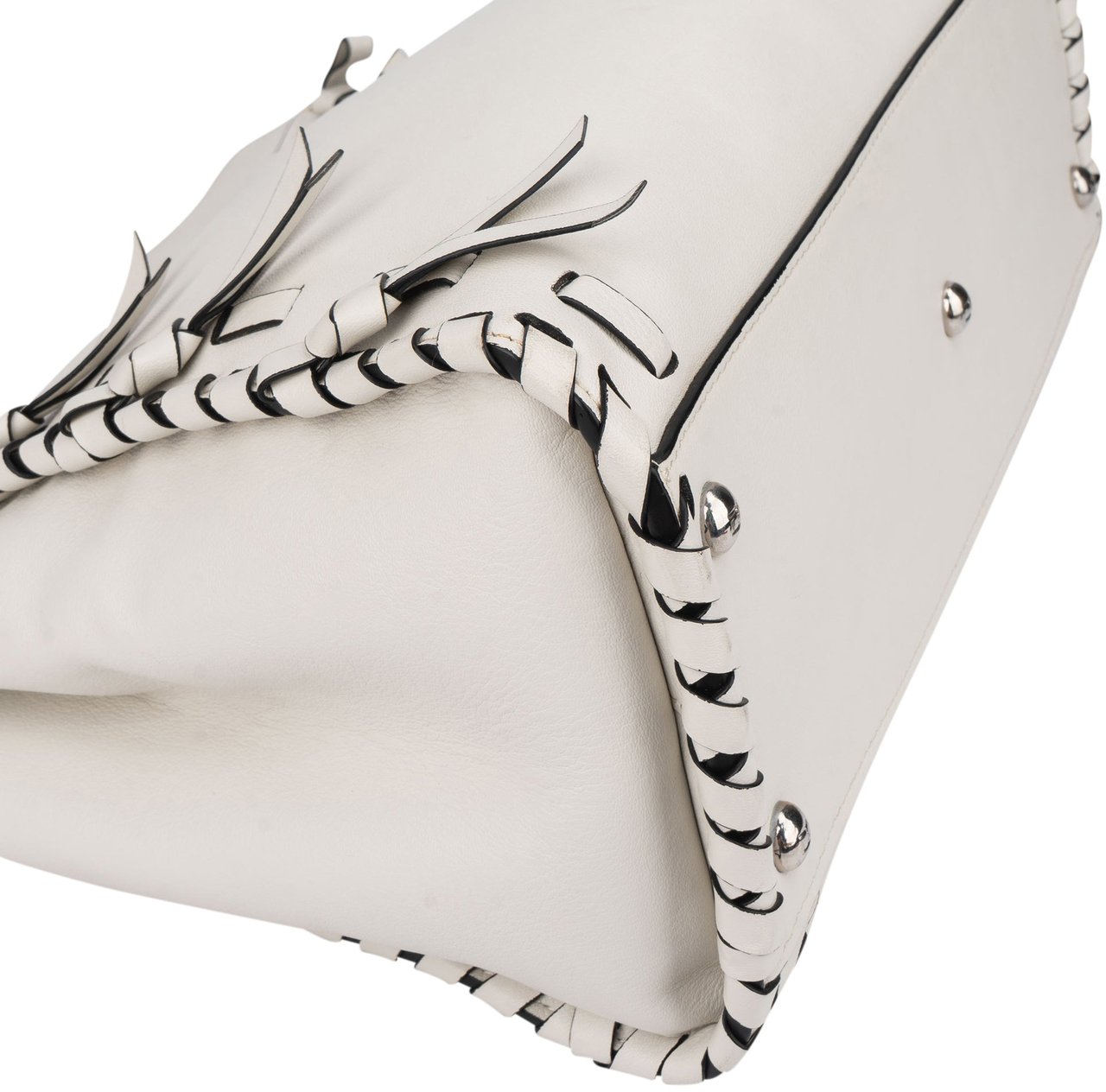 Fendi Fendi White Leather Whipstitch Peekaboo Handbag Wit