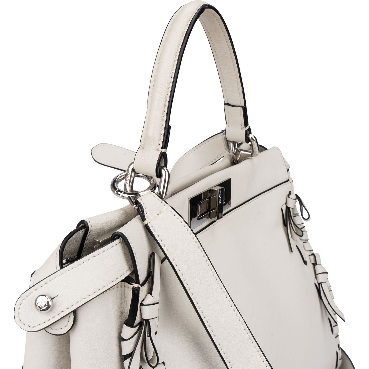 Fendi Fendi White Leather Whipstitch Peekaboo Handbag Wit