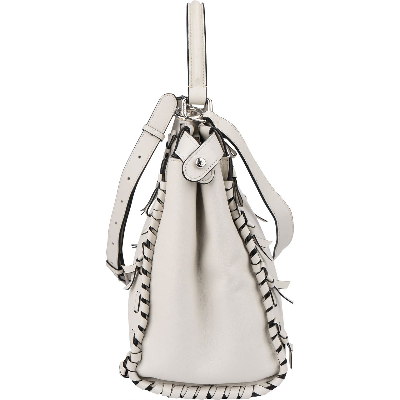 Fendi Fendi White Leather Whipstitch Peekaboo Handbag Wit