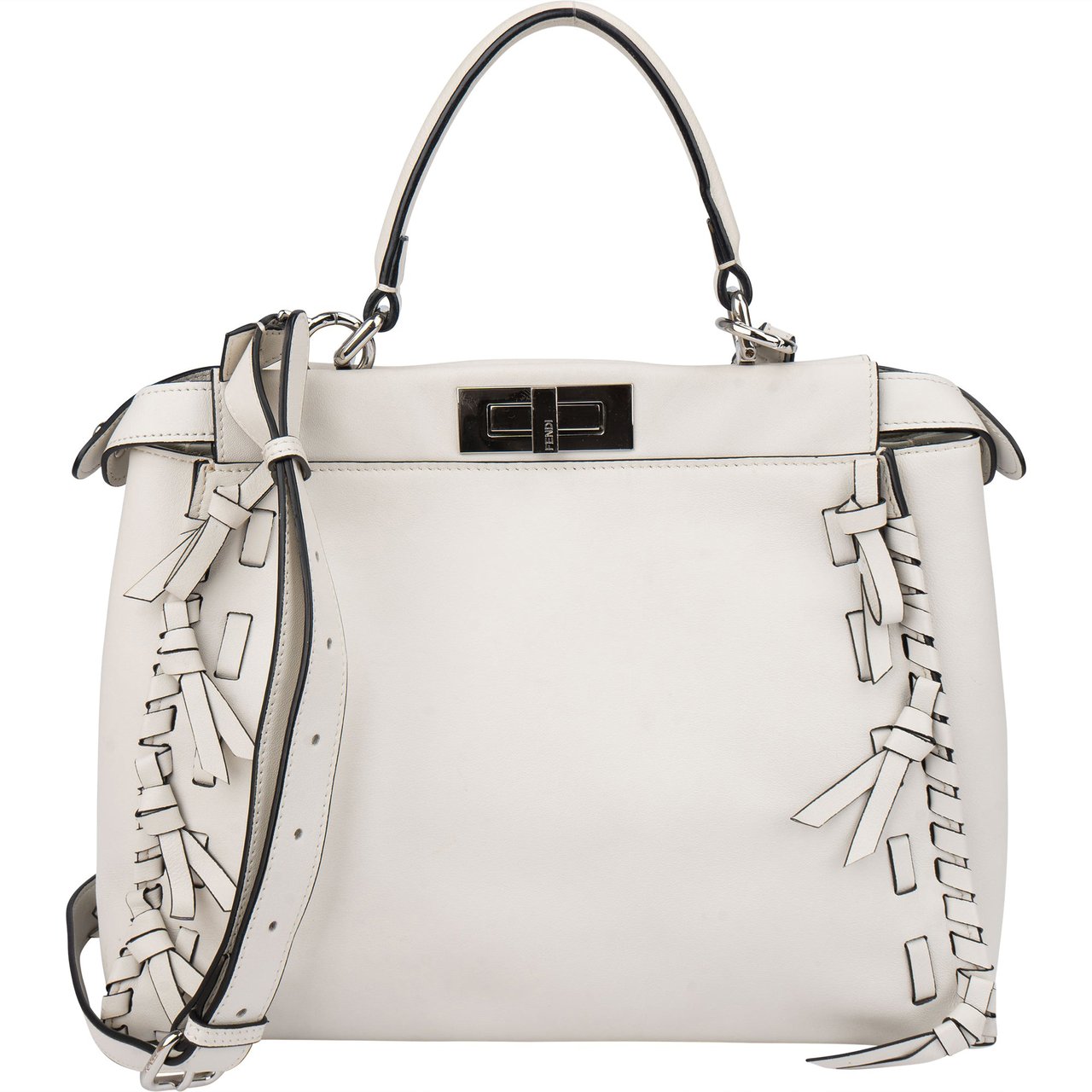 Fendi Fendi White Leather Whipstitch Peekaboo Handbag Wit