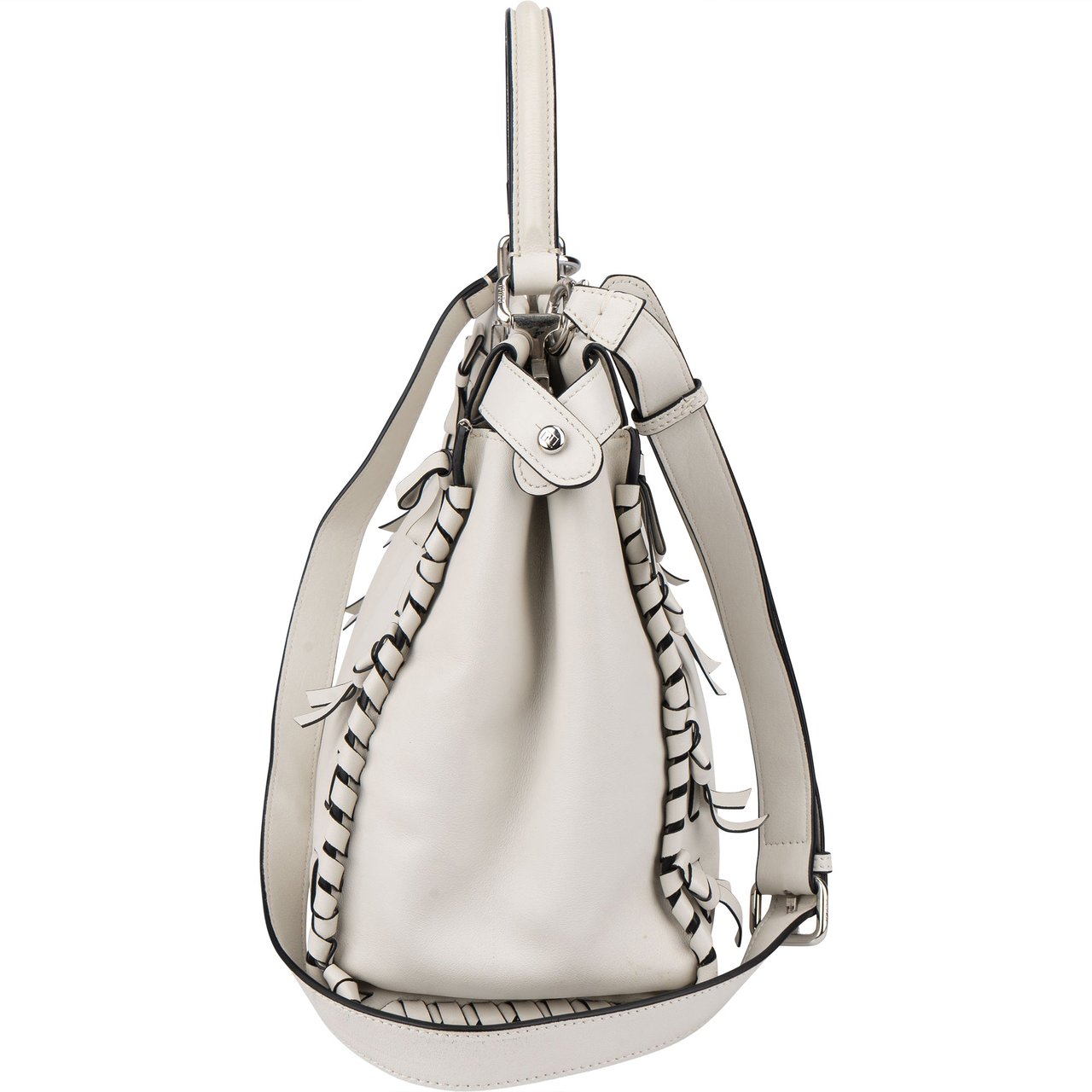 Fendi Fendi White Leather Whipstitch Peekaboo Handbag Wit