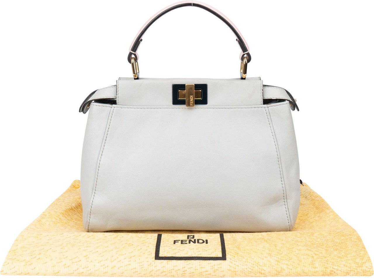 Fendi Grey Leather Peekaboo Handbag Wit