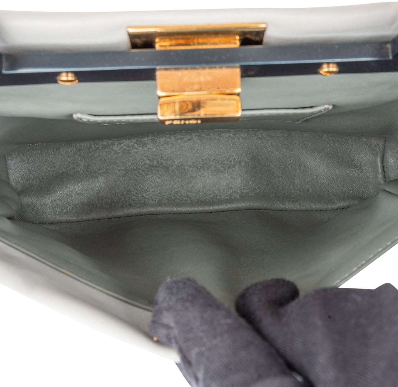 Fendi Grey Leather Peekaboo Handbag Wit