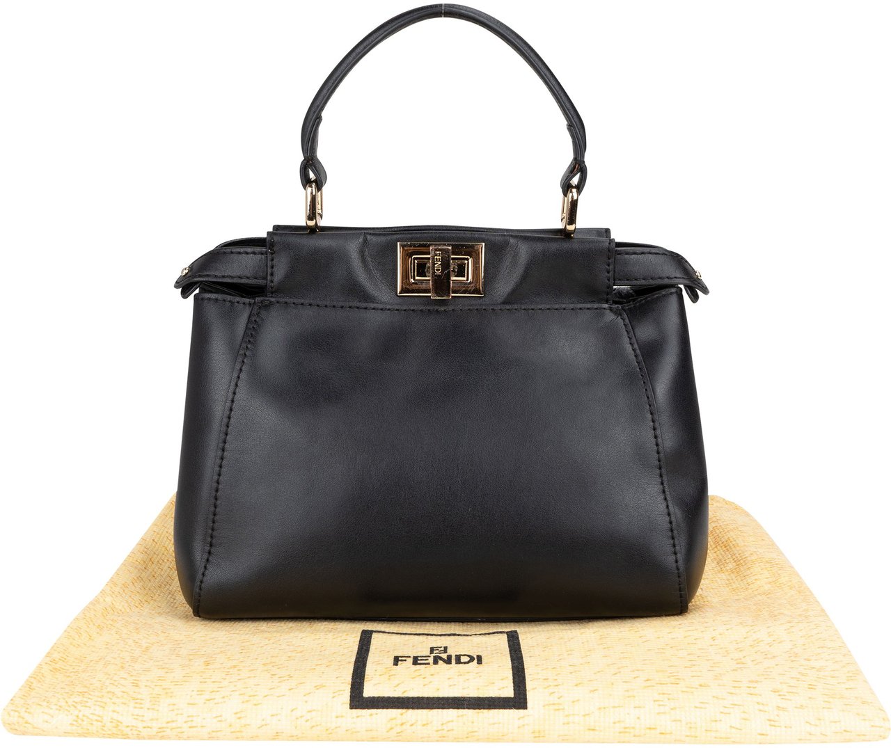 Fendi Fendi Black Leather Peekaboo Handbag Zwart