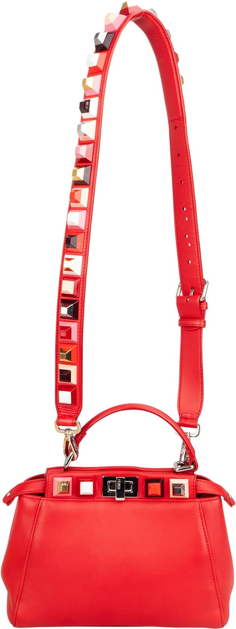 Fendi Fendi Red Leather Spikes Mini Peekaboo Handbag Rood