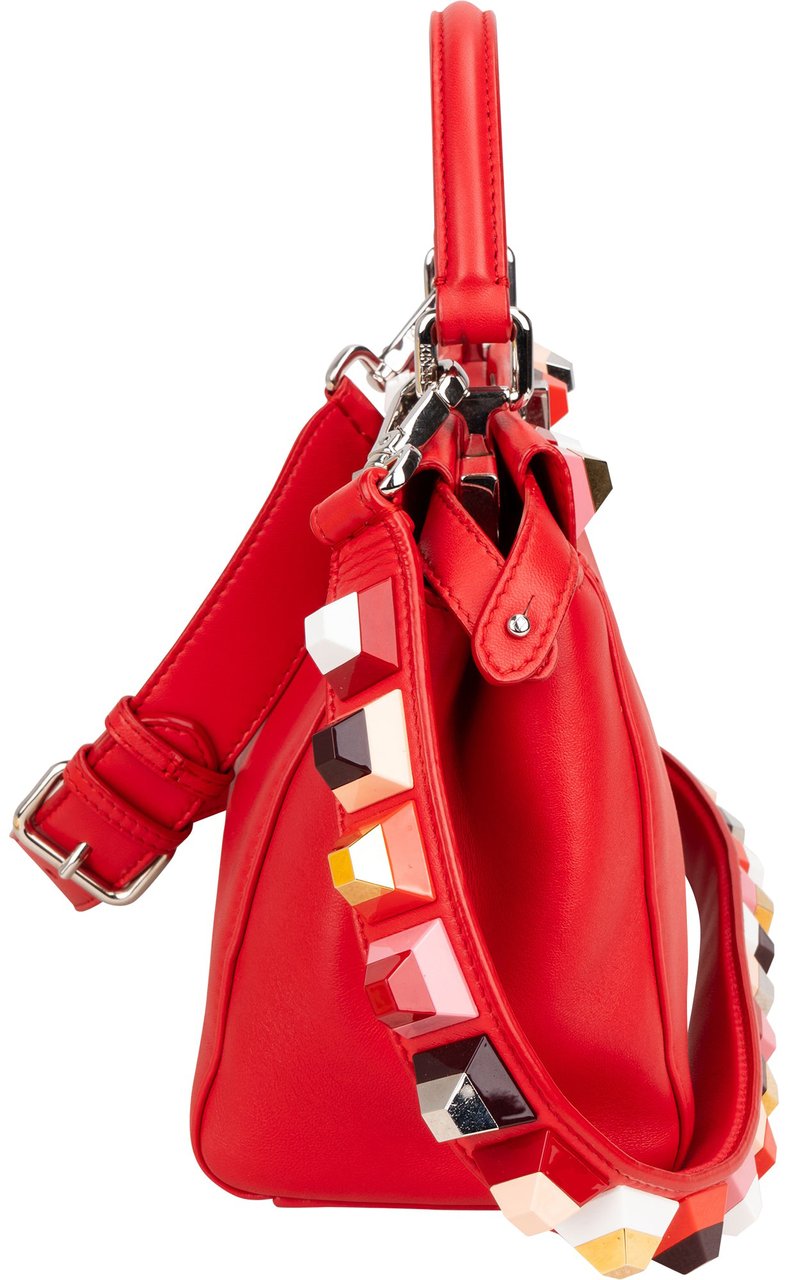 Fendi Fendi Red Leather Spikes Mini Peekaboo Handbag Rood