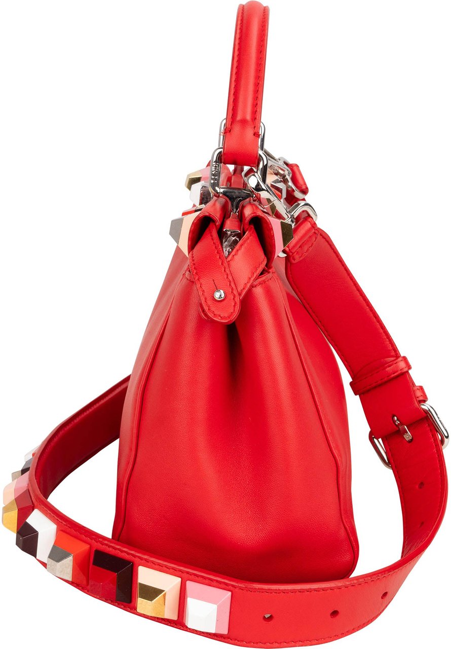 Fendi Red Leather Spikes Mini Peekaboo Handbag Divers