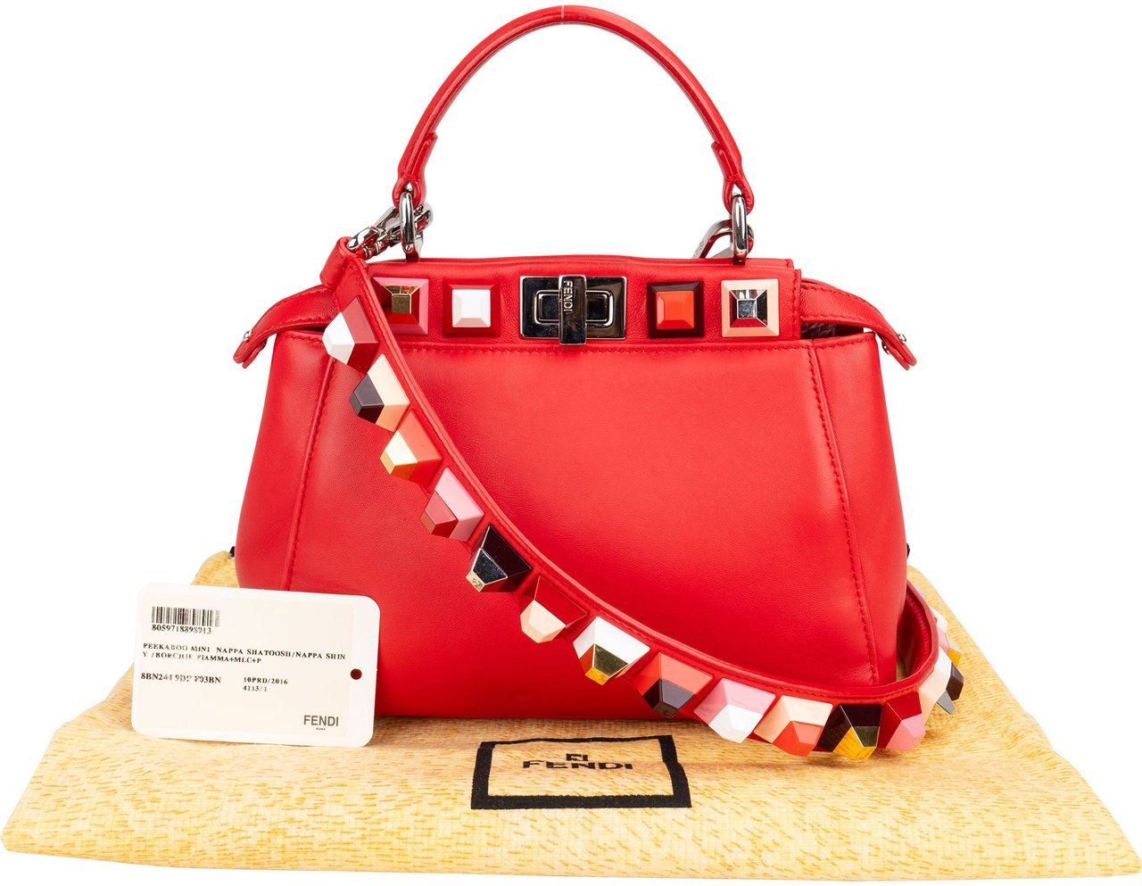 Fendi Fendi Red Leather Spikes Mini Peekaboo Handbag Rood