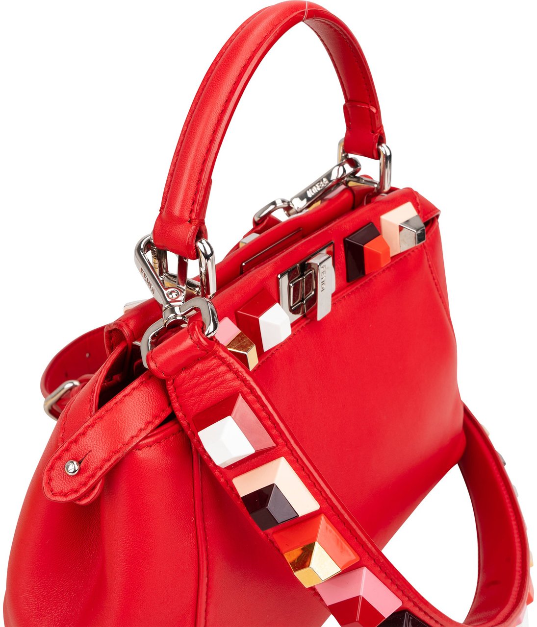 Fendi Fendi Red Leather Spikes Mini Peekaboo Handbag Rood
