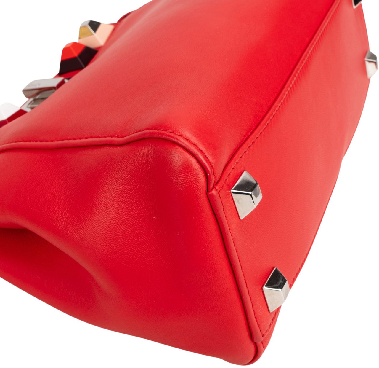 Fendi Fendi Red Leather Spikes Mini Peekaboo Handbag Rood