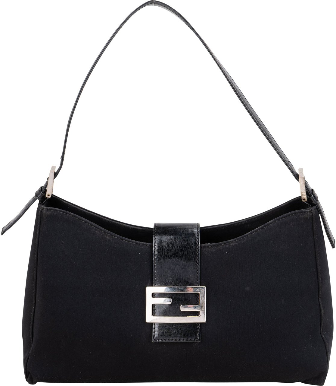 Fendi Fendi Classic Cotton Baguette Buckle Shoulder Bag Zwart