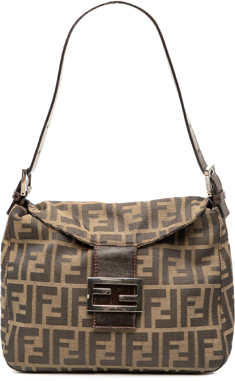 Fendi Zucca Canvas Double Flap Shoulder Bag Bruin