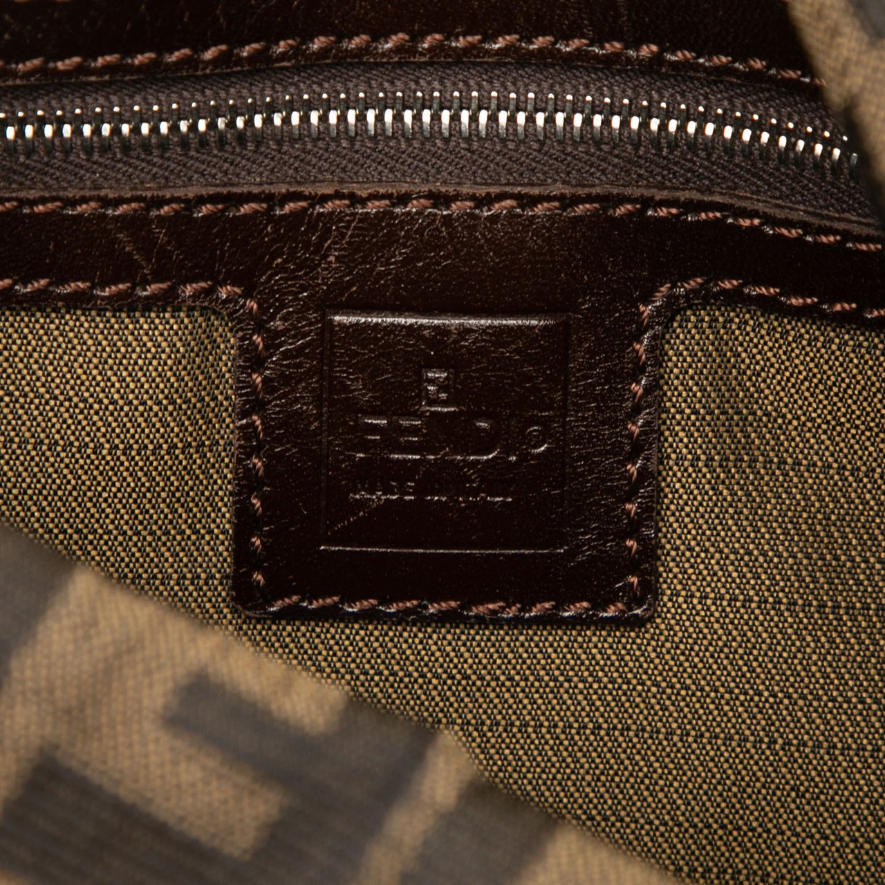 Fendi Zucca Canvas Double Flap Shoulder Bag Bruin