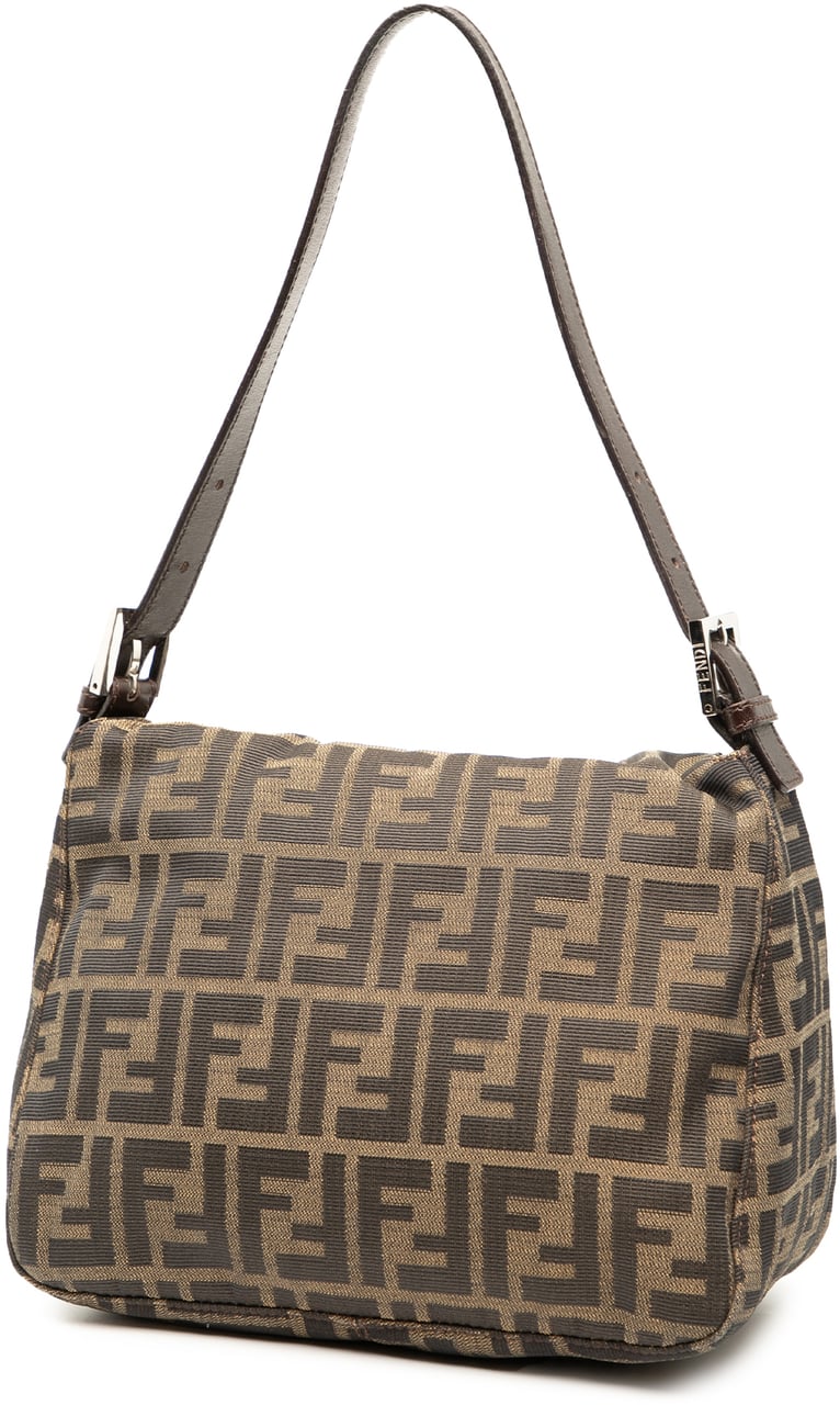Fendi Zucca Canvas Double Flap Shoulder Bag Bruin