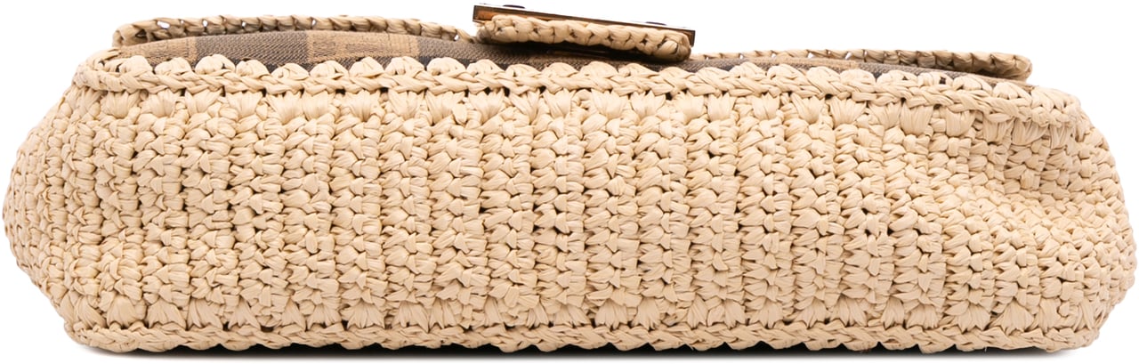 Fendi Pequin Gingham Canvas And Raffia Baguette Satchel Bruin