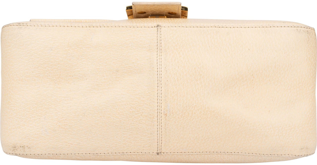 Fendi Fendi Leather Crystal FF Buckle Baguette Mamma Handbag Beige