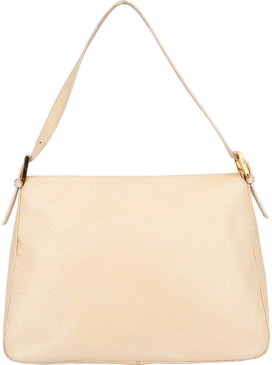 Fendi Fendi Leather Crystal FF Buckle Baguette Mamma Handbag Beige