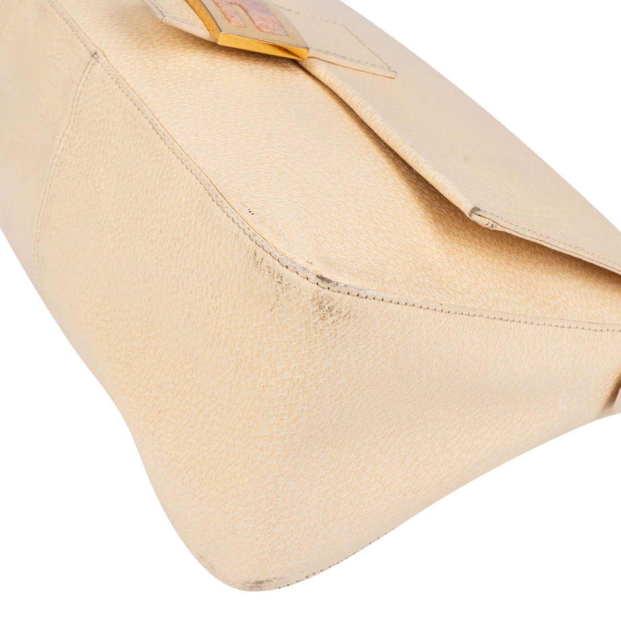 Fendi Fendi Leather Crystal FF Buckle Baguette Mamma Handbag Beige