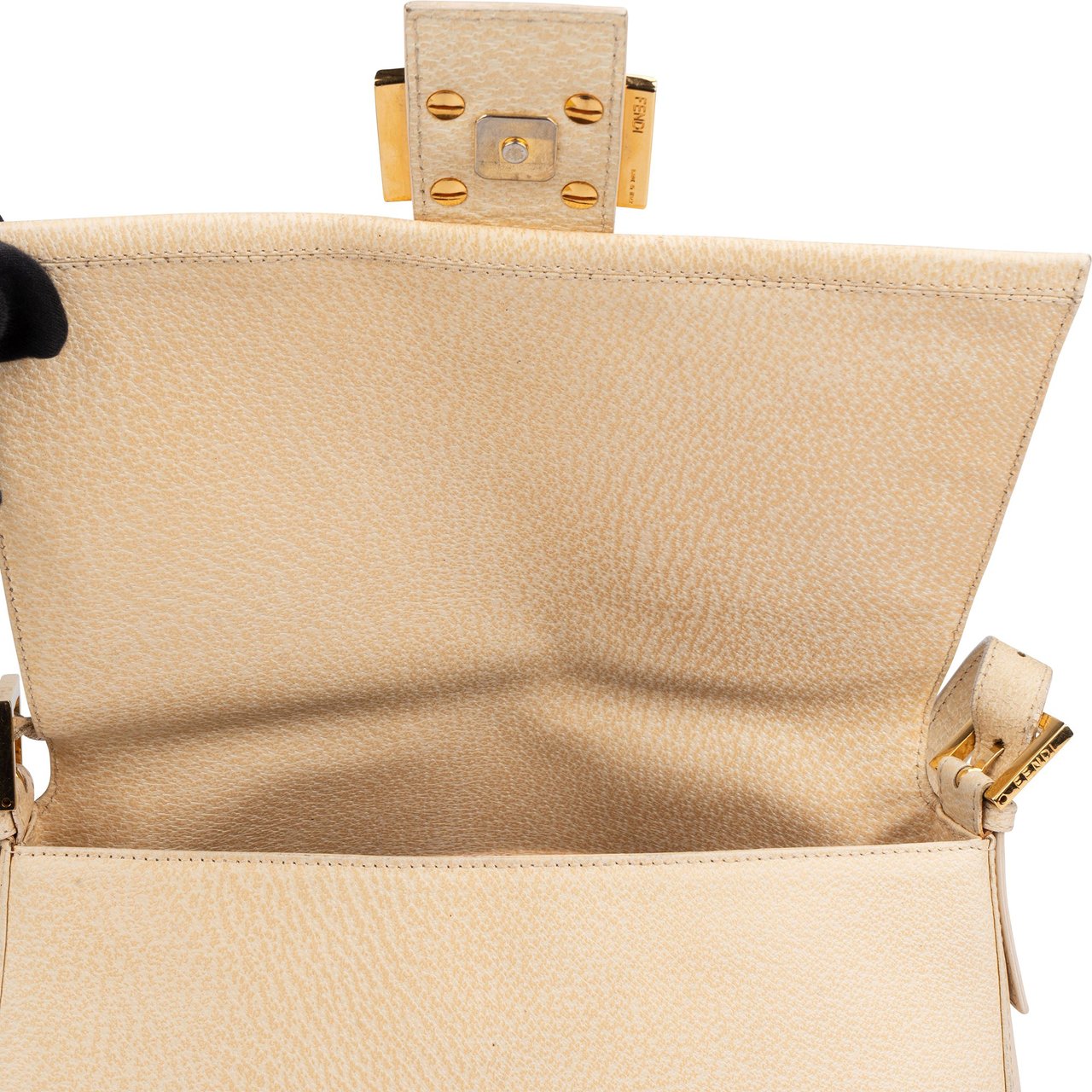 Fendi Fendi Leather Crystal FF Buckle Baguette Mamma Handbag Beige