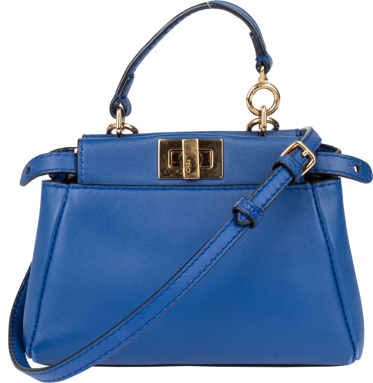 Fendi Blue Leather Mini Peekaboo Handbag Blauw