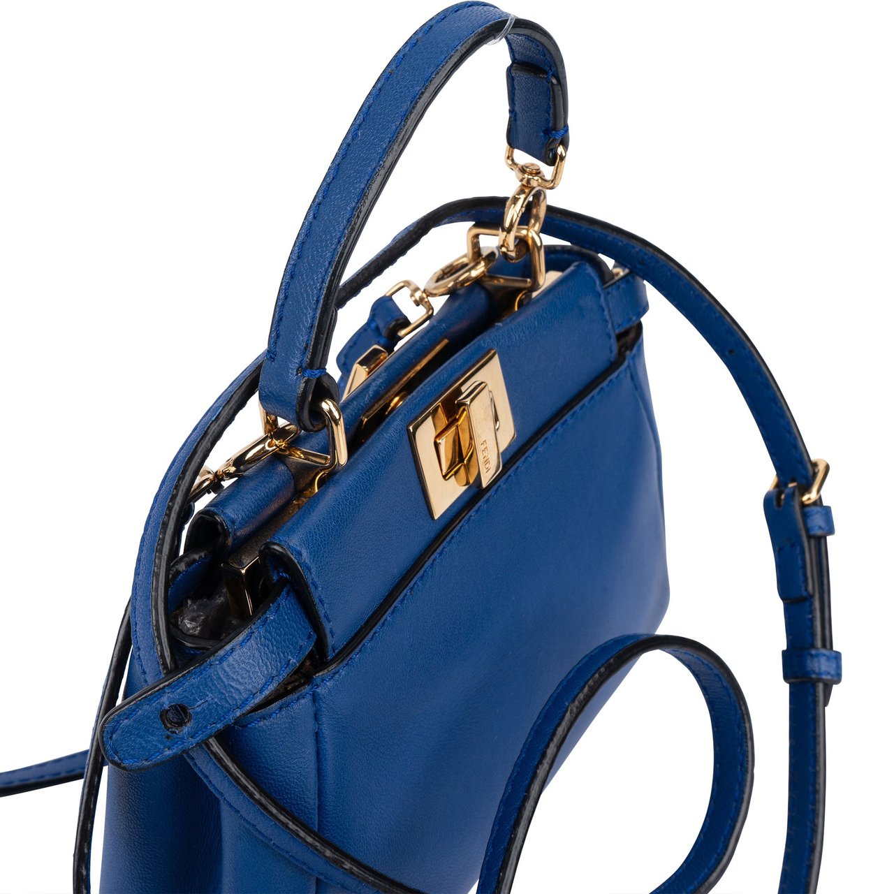 Fendi Blue Leather Mini Peekaboo Handbag Blauw