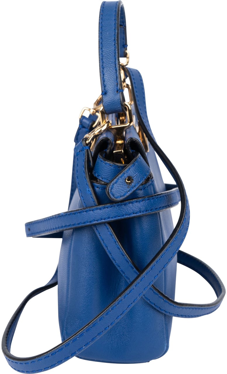 Fendi Fendi Blue Leather Mini Peekaboo Handbag Blauw