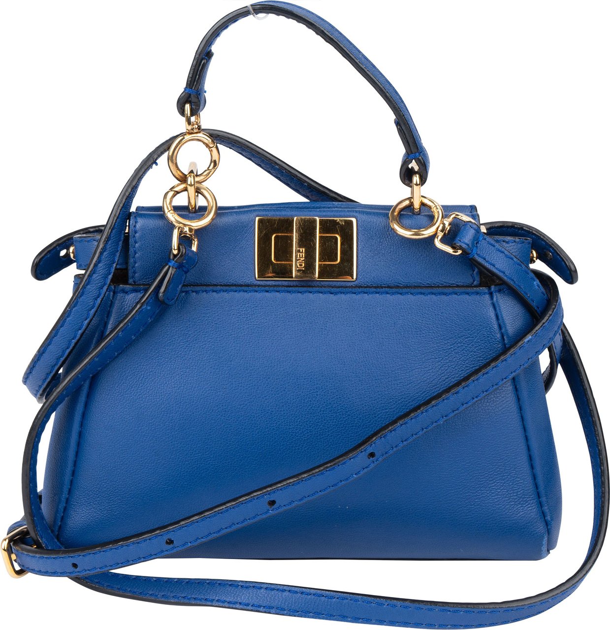 Fendi Blue Leather Mini Peekaboo Handbag Blauw