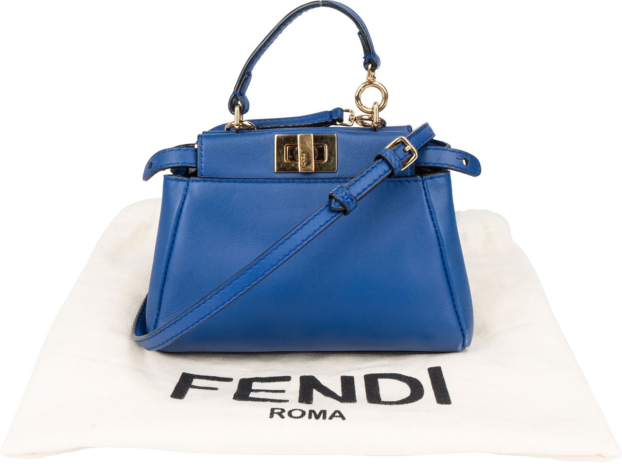Fendi Fendi Blue Leather Mini Peekaboo Handbag Blauw