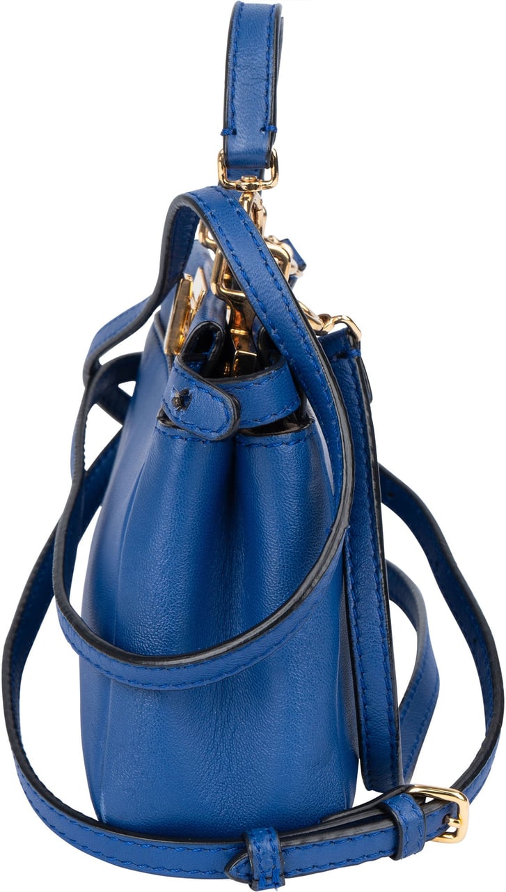Fendi Blue Leather Mini Peekaboo Handbag Blauw