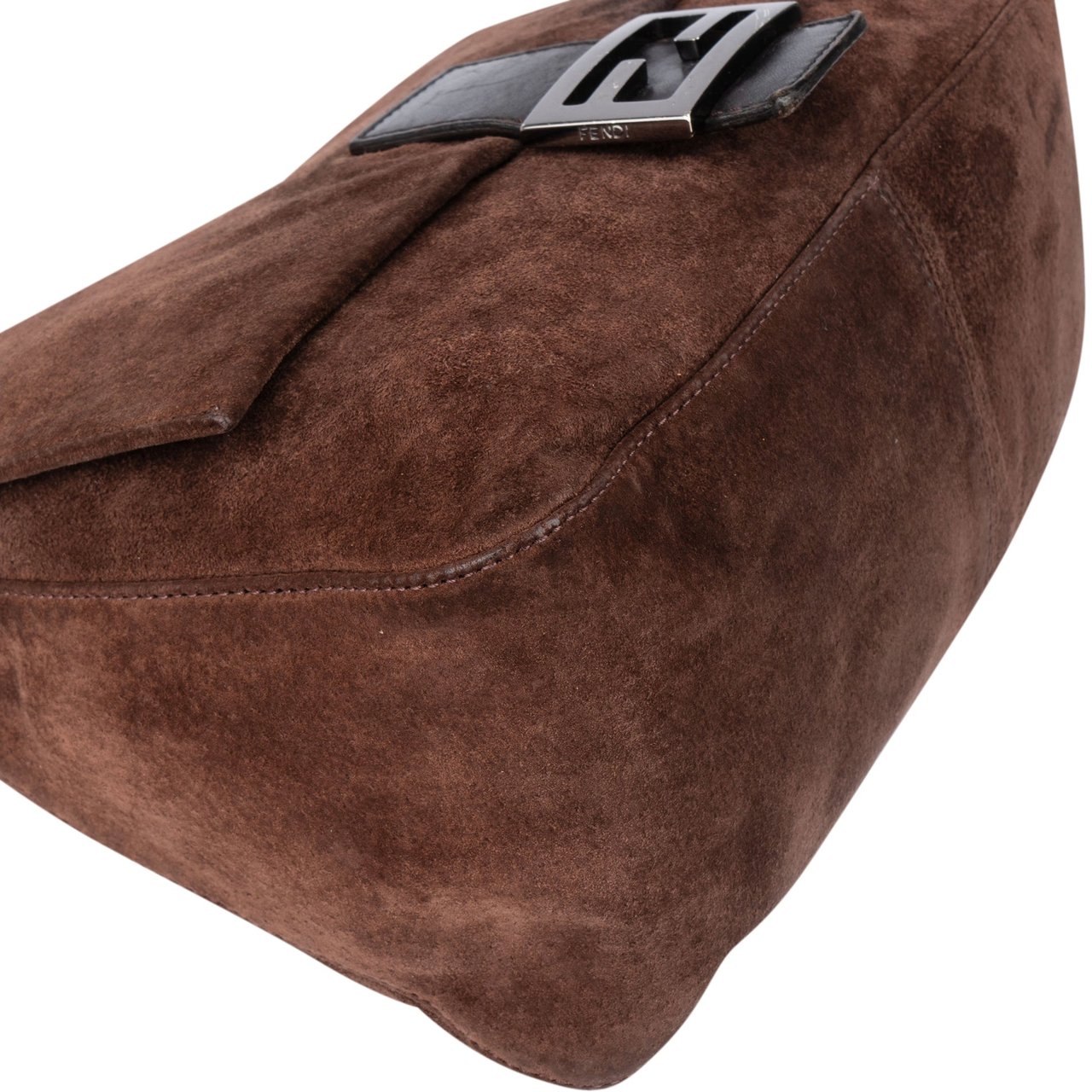 Fendi Fendi Suede FF Buckle Mamma Baguette Handbag Bruin